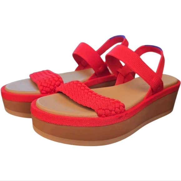 Rothy's The Lightweight Wedge Sandals Red Hot Woven 8.5 Braided Strap Like New - Picture 3 of 11